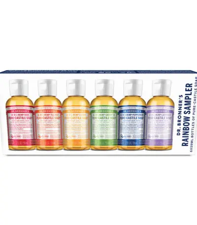 Dr. Bronner's Pure Castile Soap Liquid (Hemp 18 in 1) Rainbow Sampler 59ml x 6 Pack