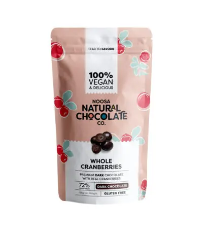 Noosa Natural Chocolate Co. Dark Chocolate Whole Cranberries 125g