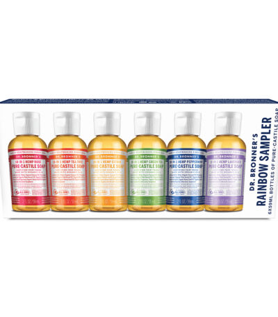 Dr. Bronner's Pure Castile Soap Liquid (Hemp 18 in 1) Rainbow Sampler 59ml x 6 Pack