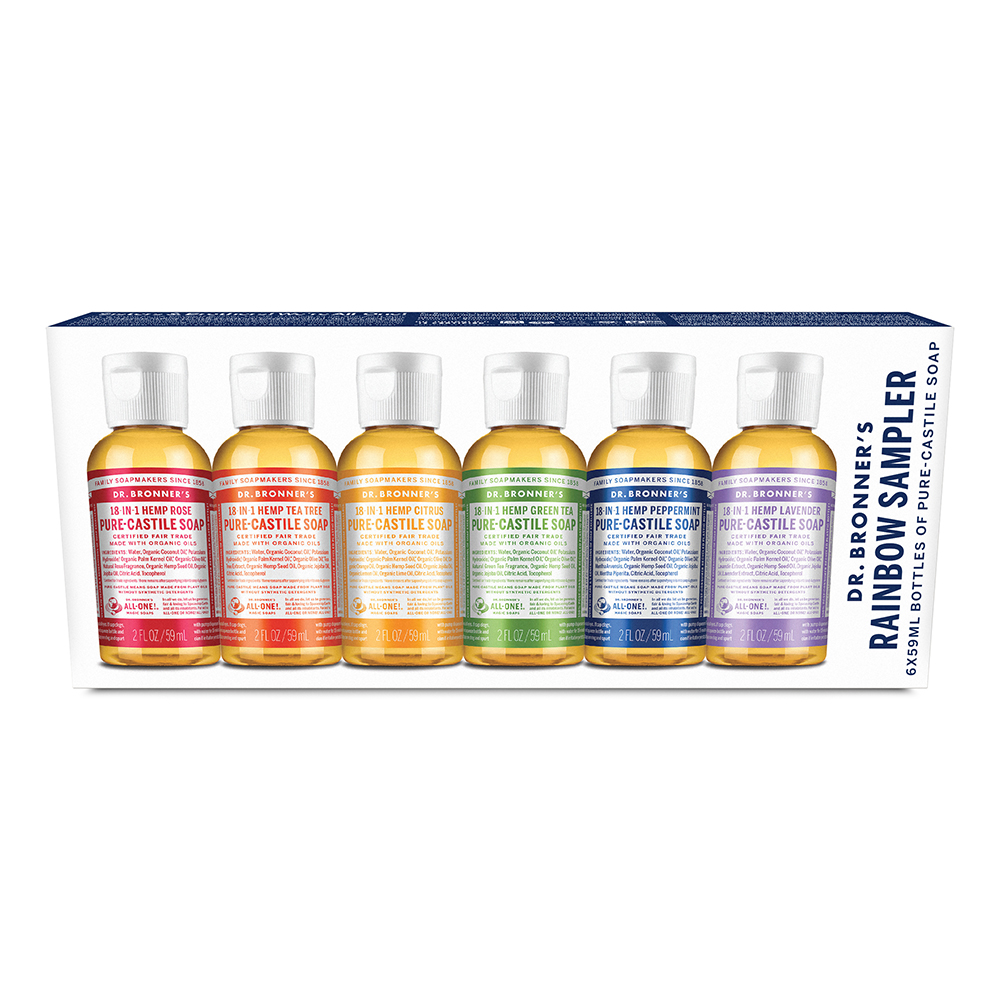 Dr. Bronner's Pure Castile Soap Liquid (Hemp 18 in 1) Rainbow Sampler 59ml x 6 Pack Dr. Bronner's Pure Castile Soap Liquid (Hemp 18 in 1) Rainbow Sampler 59ml x 6 Pack