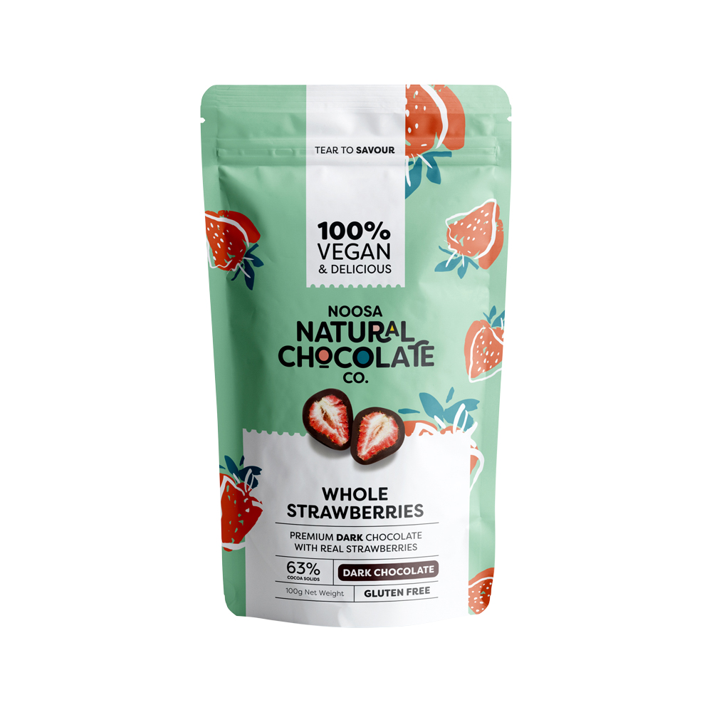 Noosa Natural Chocolate Co. Dark Chocolate Whole Strawberries 100g Noosa Natural Chocolate Co. Dark Chocolate Whole Strawberries 100g