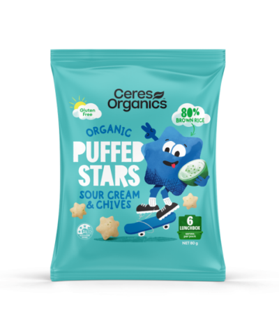 Ceres Organics - Brown Rice Puffed Stars - Sour Cream & Chives 80g