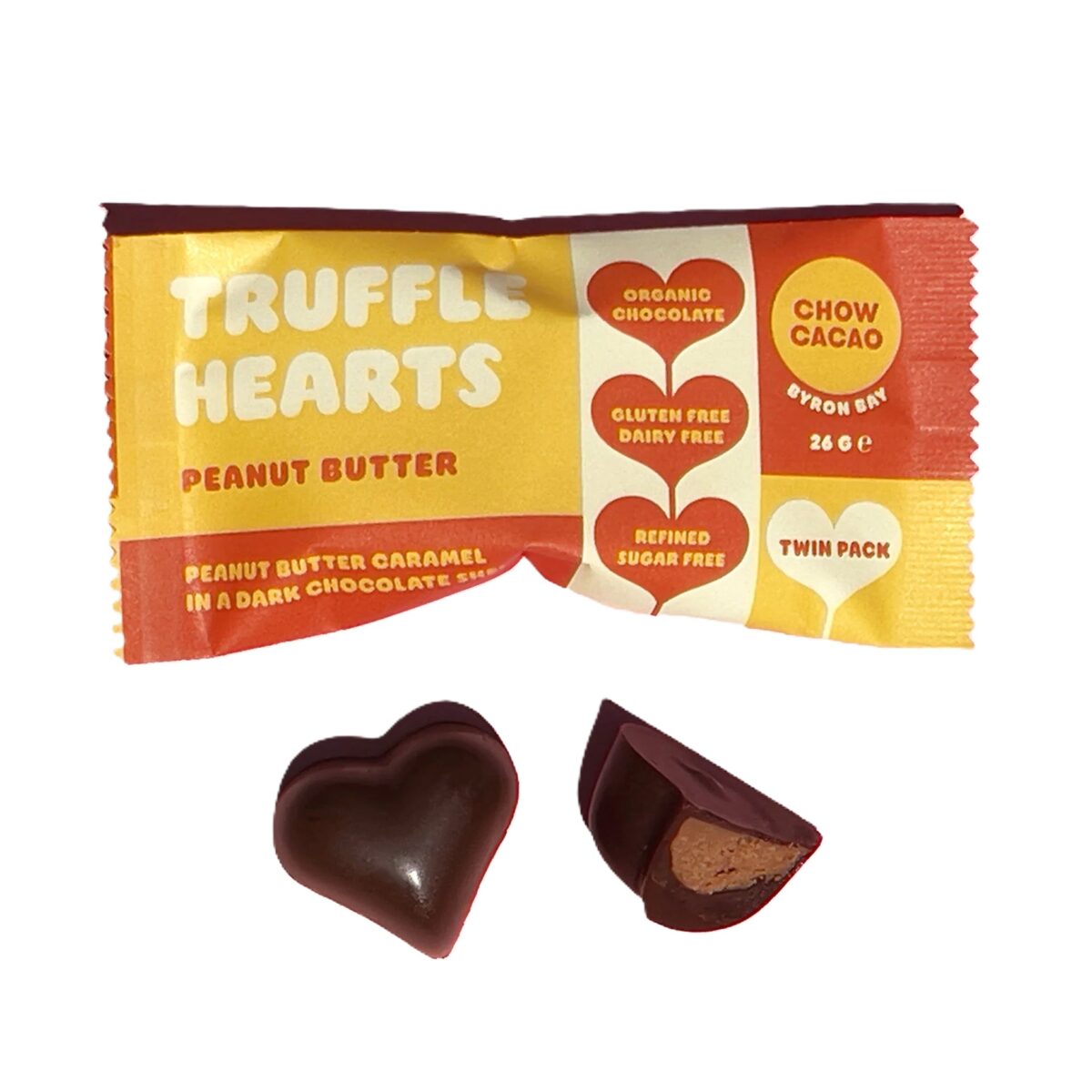 Chow Cacao - Peanut Butter Truffle Heart Twin Pack Choc 26g